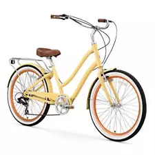 EVRYjourney Women's Steel Beach Cruiser Bike, Step 26 Inch/7-Speed Cream