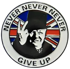 WW2 Winston Churchill NEVER GIVE UP Britain GB V For Victory Military Pin Badge