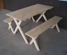 A&L Furniture 5' Amish-Made Pine Economy Picnic Table, Unfinished or Cedar Stain