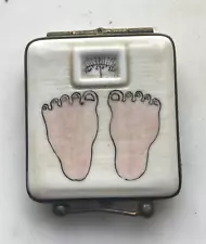 Limoges Handpainted Diet Pill Box with Feet on a Scale Vintage