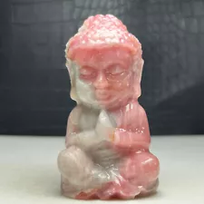 Natural Crystal Mineral Specimen.PINK STONE. Hand-carved Baby Buddha. Statue.MS