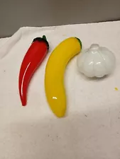 Chili Peppers and Garlic Bulb hand-blown Murano style art glass Vegetable