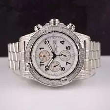 Breitling Super Avenger 48mm Chronomat White Dial 4ct Mens Steel Watch A13370