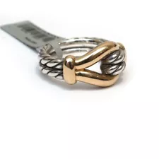 New DAVID YURMAN 13mm Ladies Thoroughbred Loop Ring in Silver & 18K Gold Size 7