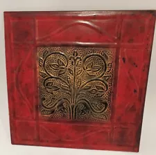 Faux Vtg Style Hammered Ceiling Tin Metal Tile Wall Square Hanging Décor Red 12"