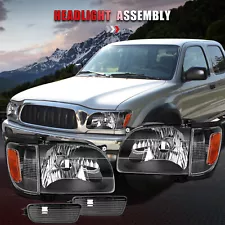 For Toyota Tacoma 2001-2004 Front Headlights Black Headlamps + Bumper Light Pair (For: More than one vehicle)