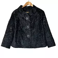 S. J. Glaser Inc. Fur Coat Jacket Crop Curly Persian Lamb Fully Lined Black Sz L