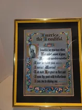 VTG 1950'S America The Beautiful Lyrics Framed Lithograph Engrossing by JR Rosen