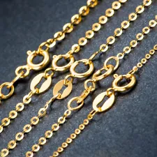 Pure Solid 18K Yellow Gold Shiny O Chain Link Women Necklace Hot Sale