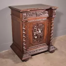 Antique French Hunting One Door Cabinet/Sideboard in Solid Oak Highly Carved