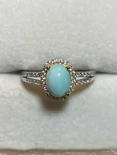 Vintage 925 Sterling Silver Natural Turkish Turquoise Zircon Diamond Ring