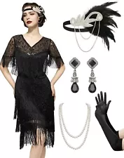 SWEETV 1920s Flapper Dress for Women, Fringed Roaring 20s Costumes, Sequin