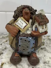 1985 Signed PW Sarah Meadows Pottery Clay House For Sale Realtor Figurine 4.5”