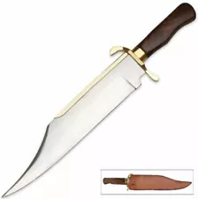 Bowie Knife Classic Alamo Stainless Steel Blade Wood Handle + Leather Sheath 18"