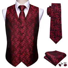 Men's Paisley Design Dress Vest and Neck Tie Hankie Set For Suit or Tuxedo