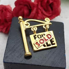 Vintage House Sold Realtor Dangle Gold Tone Pin Brooch