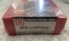 Sealed Hornady Custom Grade 3-Die Set; Titanium Nitride; 9mm Luger 9x21; #546515