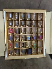 36 Shot Glasses With Wooden Wall Hanger