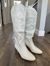 Woman’s Cowboy Boots White Pull On Knee High Xibubai Multiple Sizes