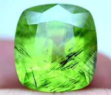 New Listing13.90 CT Ultra Rare Natural Full OF Rutiled inside Peridot Top Cut Gemstone@PAK