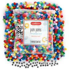 Incraftables Pom Poms for Crafts w/ Googly Eyes 1500pcs (1cm Colored Pompoms)