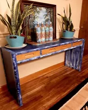 Thomasville solid Oak modern refinished sofa table/entryway table, size medium