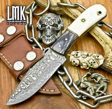 7.8 in Hand Crafted Skinner Knife Ladder Damascus ScrimShaw Bone Hunting