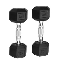 (2) 15 LB Pound Weider Rubber Hex Dumbbells Weight Set 30LB Total New