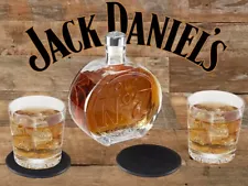 Jack Daniels Old No. 7 Decanter Set - 2 Rocks Glasses Coaster -Tennessee Whiskey