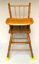 Antique Vintage Carved Solid Wood BABY Child's High Chair - Rare!!