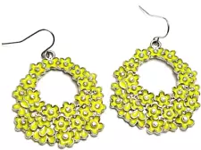 Women's Earrings yellow large round floral hoop costume statement preppy classic