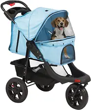 LUCKYERMORE 3 Wheel Dog Stroller Foldable Cats Pet Pram Carrier Travel Jogger