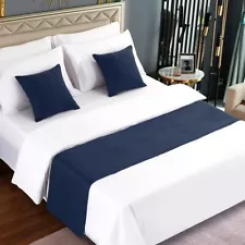 Bed Runner Dark Blue, Imitation Linen 240×45cm for 1.8m Bed, Blue