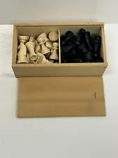 Vintage 32 Piece Wooden Chess Pieces Made In France In Wooden Box