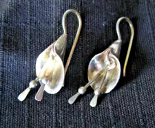 Sterling Silver Earrings Calla Lily Blossoms 1 1/4 inches