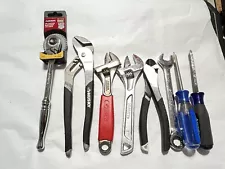 Lot of 8 Husky hand Tools - Ratchet - Pliers - Channelocks - Crescent Wrench