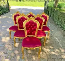 Elegance Defined: Italian Baroque Style Pair of 2 Chairs in Red Velvet - 3 Sets