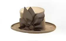 Custom-Made Womens Hat Tan Satin Top Hat Floral