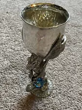 Fellowship Foundry Platinum Dragon Pewter Goblet New, with Blue Crystal