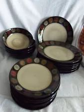 RARE 19 Piece Pfaltzgraff "Asher Red" Dishes Dinner & Salad Plates, Bowls