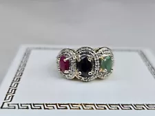 925 Fine Sterling Silver Natural Genuine Emerald Sapphire Ruby Diamond Ring Band