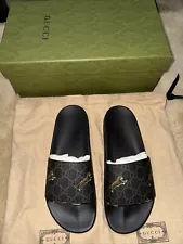 GUCCI Men's GG Supreme Tiger Print Black Sandals Size 8 UK 8.5-9US 42EU