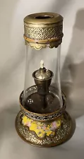 PAKTONG OPIUM OIL LAMP/19th Century/Yellow Imperial Famille Porcelain Dome Disk.