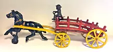 c. 1920's Hubley Farm Wagon w/ Horse & Driver Cast Iron Toy- Pristine Condition