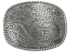 Western Antique Floral Engraved Rope Edge Design Belt Buckle fits 1-1/2"(38mm)