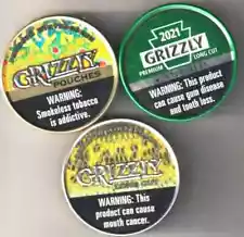 3 EMPTY GRIZZLY Fishing CANS 2018/21 for Crafts SMOKELESS, NO TOBACCO Tin Mudjug