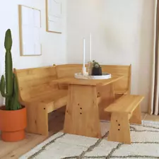 Kitchen Nook Breakfast Set Dining Table w/Corner Bench & Storage Pine Wood