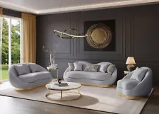 NEW 3PC Gray Gold Sofa Fabric Upholstered Contemporary Glam Luxe Living Room Set