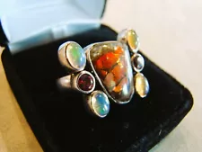 Designer Signed ARYA Sterling Silver Ammolite Natural Stone Ring Size 11