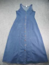 Vintage County Seat Denim Dress Button Up Sleeveless Long Maxi USA